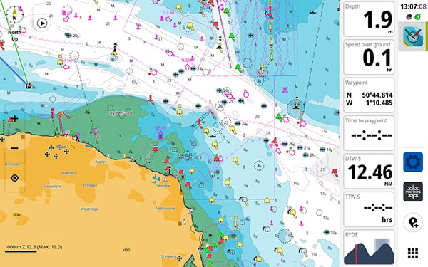 B&G Chartplotter showing calculated tide data